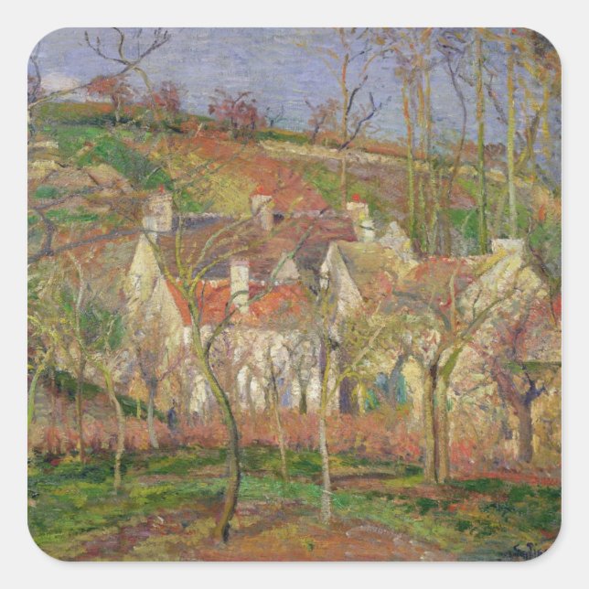 Camille Pissarro | Rote Dächer oder Ecke eines V Quadratischer Aufkleber (Vorderseite)