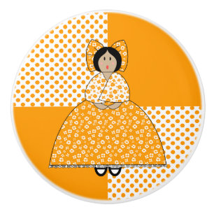 Camille Puppe mit Orange Polka Dot Hintergrund Keramikknauf