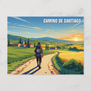 Camino de Santiago Hiker Sunset Feiertagspostkarte