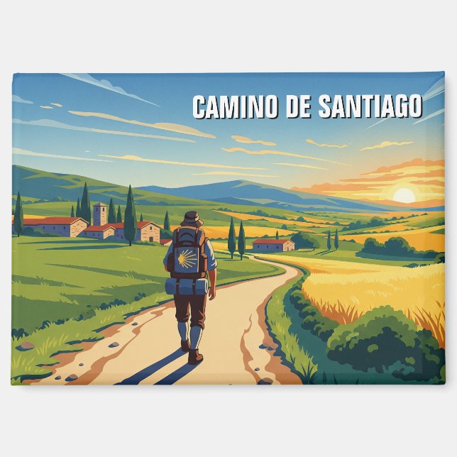 Camino de Santiago Hiker Sunset Magnet (Vorderseite)