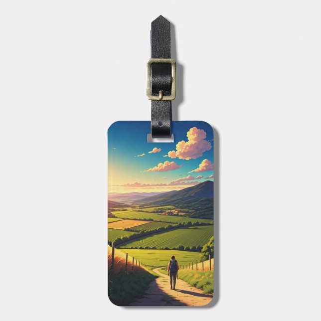 Camino de Santiago Hiker Wandern Sunset Gepäckanhänger (Vorderseite vertikal)