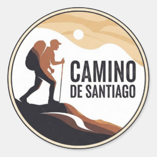 Camino de Santiago Hiker Wandern Sunset Runder Aufkleber