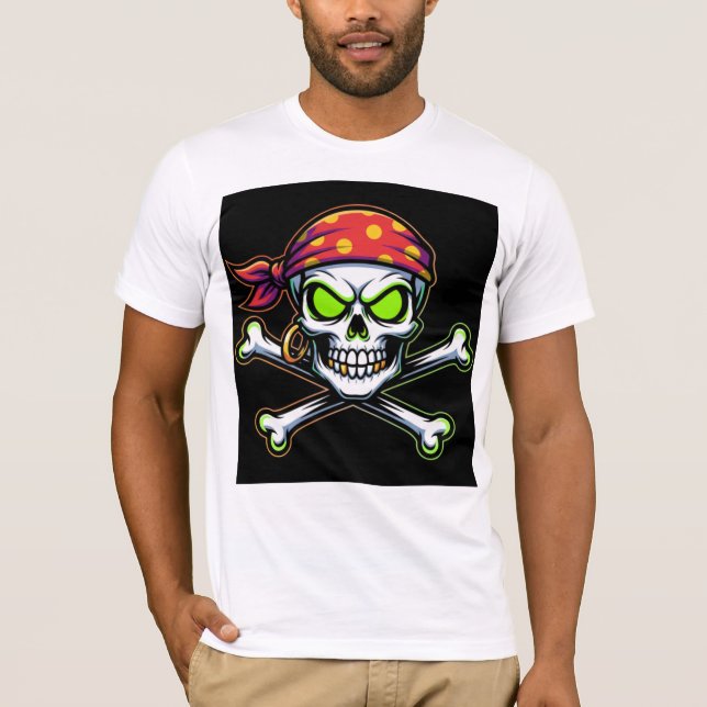 Camiseta Bella+Canvas Caveira Pirata Neon Verde T-Shirt (Vorderseite)