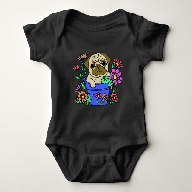 camiseta cachorrinho fofo nas flores baby strampler (Vorderseite)