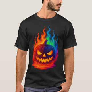 Camiseta Calabaza de Halloween en Llamas Arcoíris T-Shirt