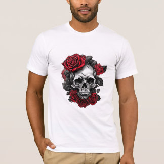 Camiseta Caveira com Rosas Vermelhas – Poder e Ele T-Shirt