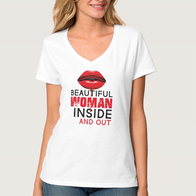 Camiseta con cuello en V Beautiful Woman T-Shirt (Vorderseite)