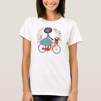 Camiseta de chica paseando en bicicleta con gato T-Shirt