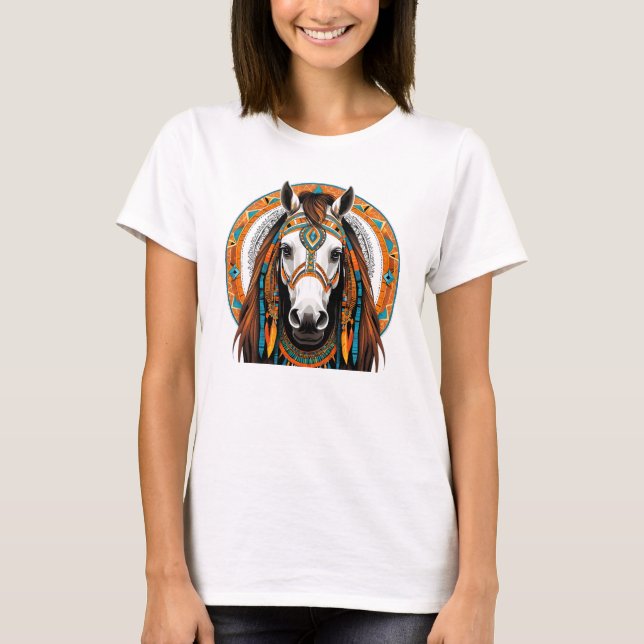 Camiseta Feminina Básica Cavalo Tribal T-Shirt (Vorderseite)