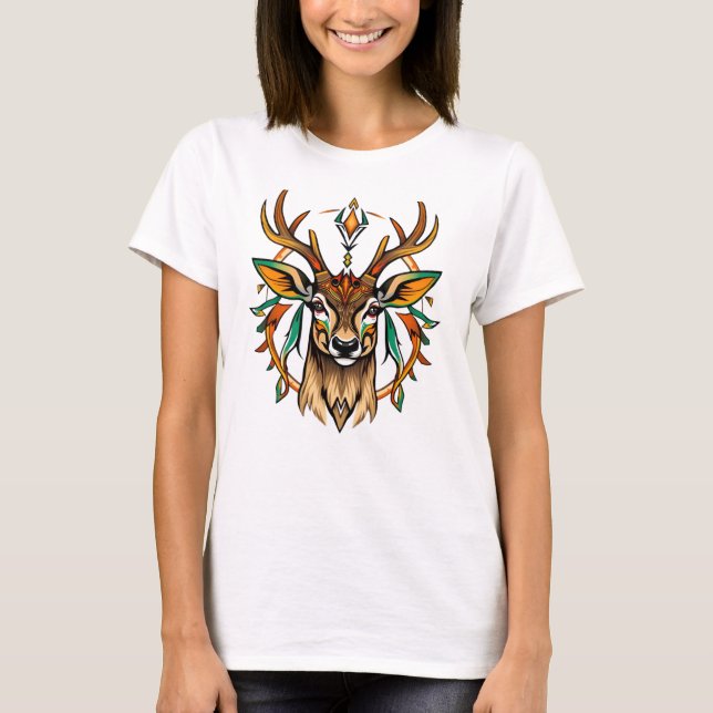 Camiseta Feminina Básica Veado Tribal T-Shirt (Vorderseite)