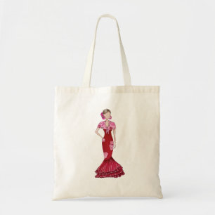 Camiseta Flamenca con traje rojo y mantón Tragetasche