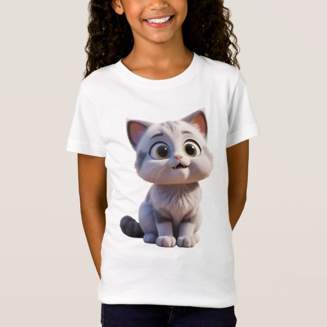 Camiseta Infantil Feminina Gato em Jersey Fina 3D T-Shirt (Vorderseite)
