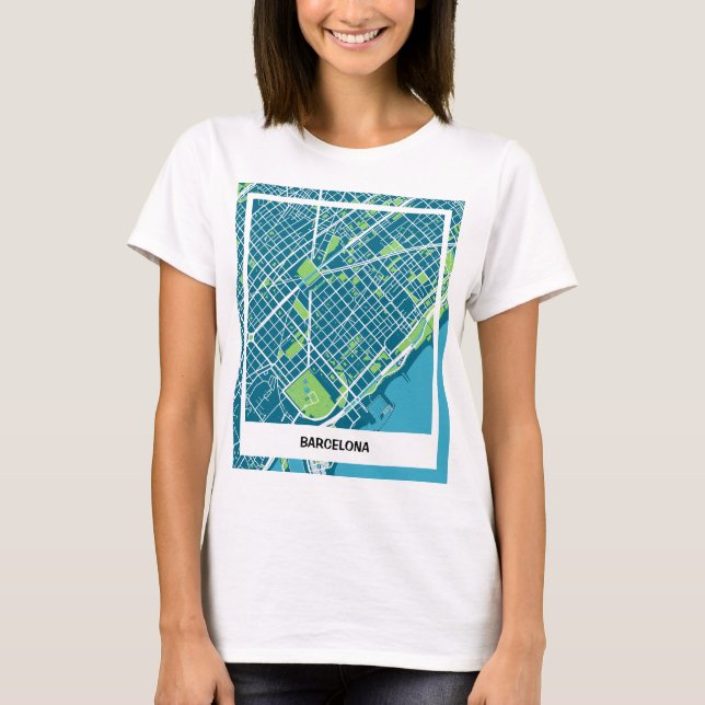 Camiseta mapa minimalista Barcelona - Azul-verde T-Shirt (Vorderseite)