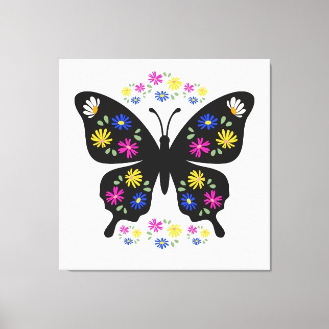 Camiseta mariposa con flores multicolor leinwanddruck (Vorderseite)