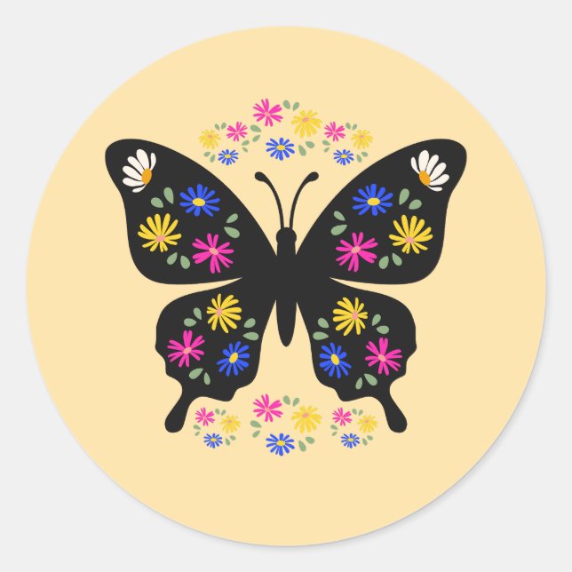 Camiseta mariposa con flores multicolor runder aufkleber (Vorderseite)