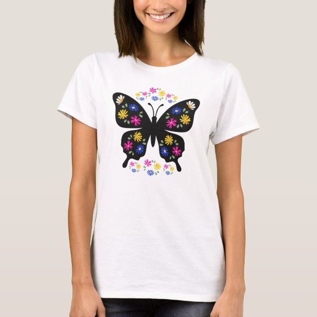 Camiseta mariposa con flores multicolor T-Shirt (Vorderseite)