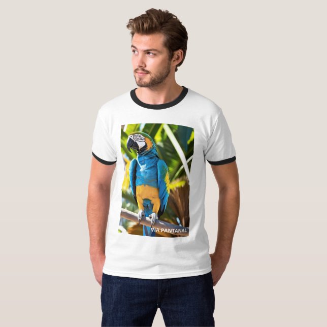 Camiseta Masculina Básica Ringer Arara Azul T-Shirt (Vorne ganz)