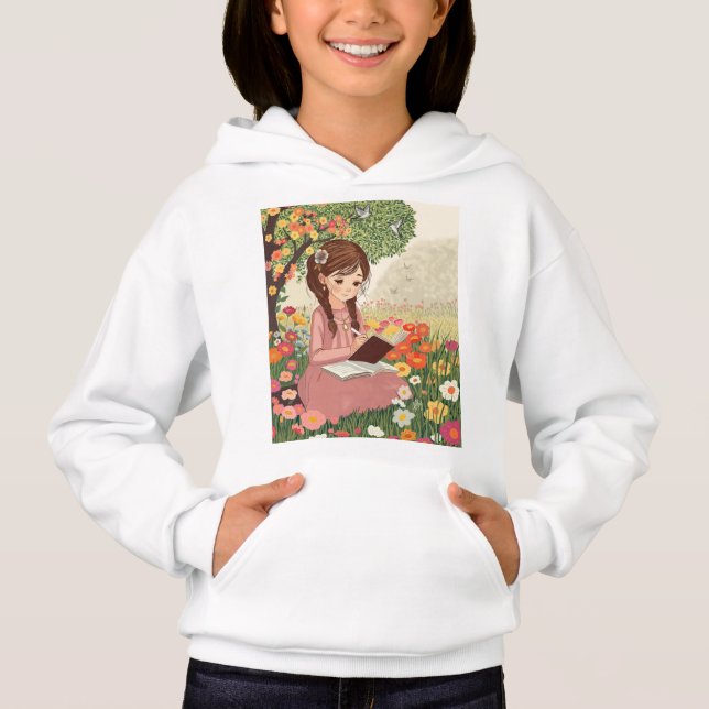 camiseta Menina no Jardim (Blusa) Hoodie (Vorderseite)