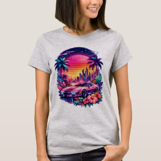 Camiseta Mujer Retro Futurista Vaporwave Neon Car T-Shirt