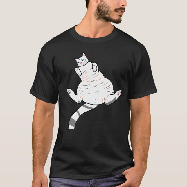 Camiseta preta gato branco de barriga pra cima T-Shirt (Vorderseite)