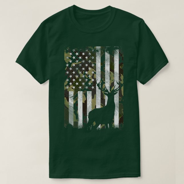 Camo American Flag Deer Elk Buck Hunting USA Hunte T-Shirt (Design vorne)