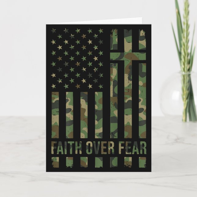 Camo American Flag Faith Over Fear Christian Patri Karte (Vorderseite)