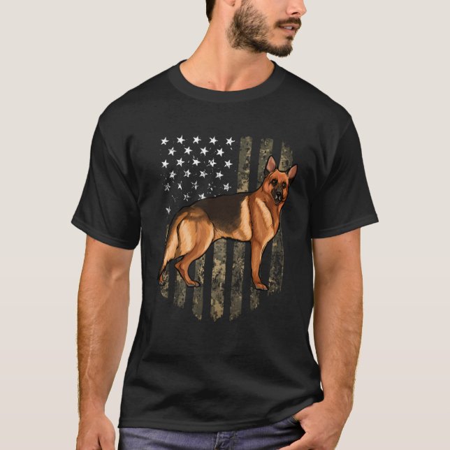 Camo American Flag German Shepherd 4th Of July USA T-Shirt (Vorderseite)