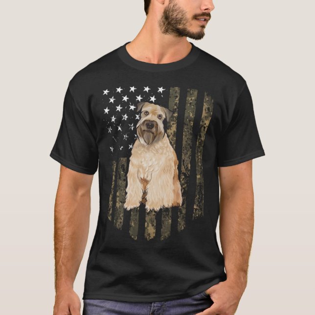 Camo American Flag Soft Coated Wheaten Terrier 4th T-Shirt (Vorderseite)