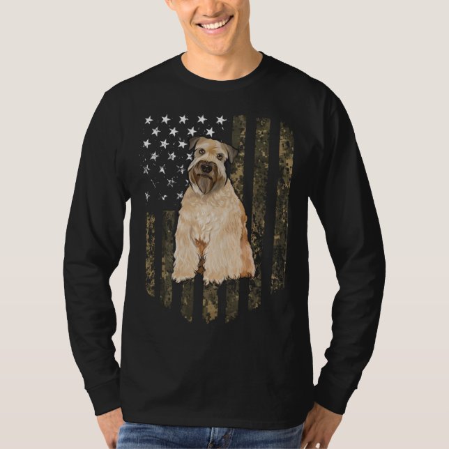 Camo American Flag Soft Coated Wheaten Terrier 4th T-Shirt (Vorderseite)