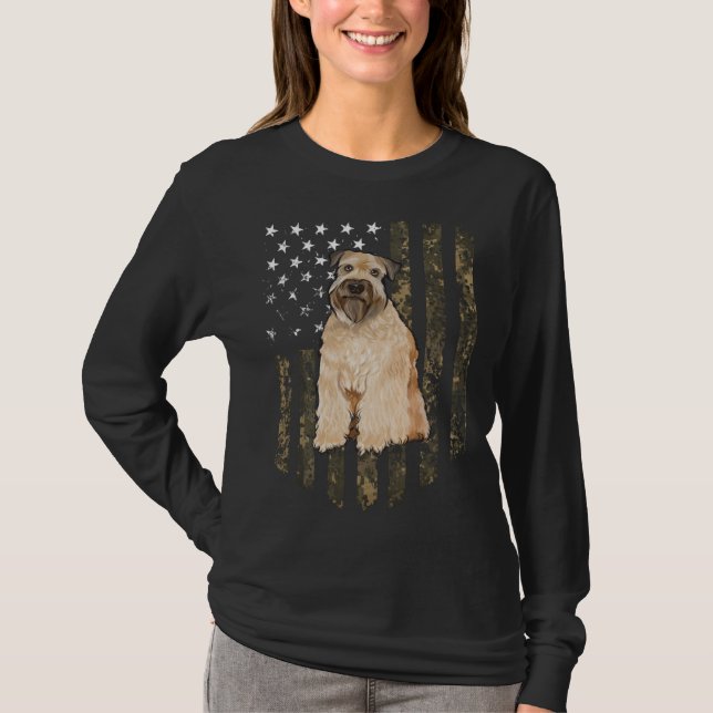Camo American Flag Soft Coated Wheaten Terrier 4th T-Shirt (Vorderseite)