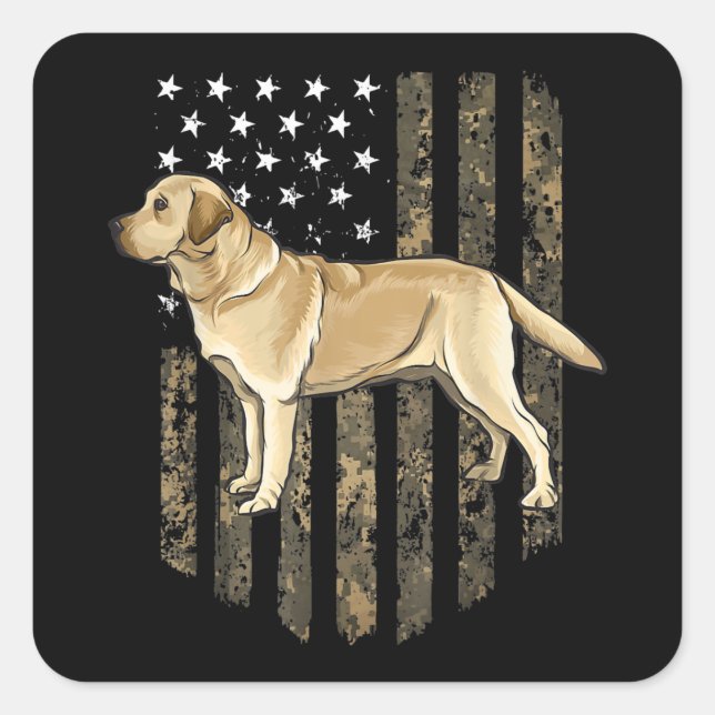 Camo American Flag Yellow Labrador Retriever  Quadratischer Aufkleber (Vorderseite)