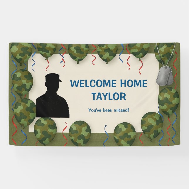 Camo Balloon Welcome Home Banner for Soldier  (Horizontal)