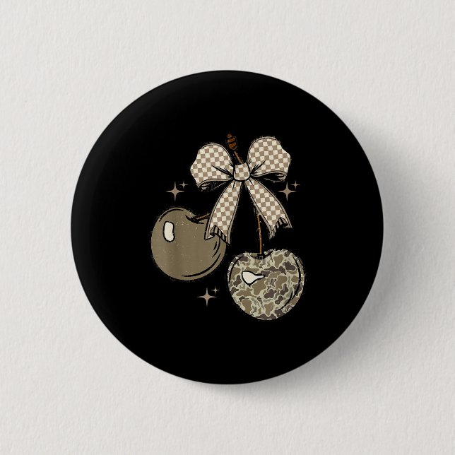Camo Checkered Cherry Bow, Hunting,checkered Patte Button (Vorderseite)