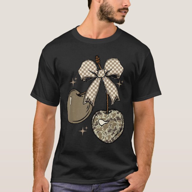 Camo Checkered Cherry Bow, Hunting,checkered Patte T-Shirt (Vorderseite)