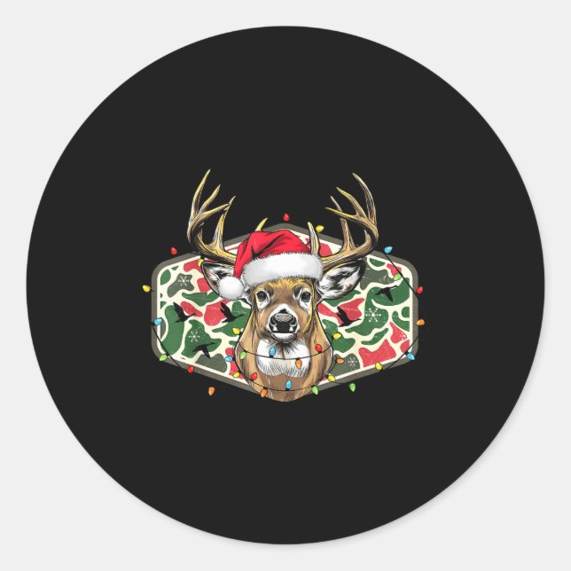 Camo Christmas Santa Deer Hunting Season Holiday O Runder Aufkleber (Vorderseite)