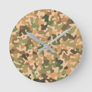 Camo - Green Orange Brown Black Runde Wanduhr