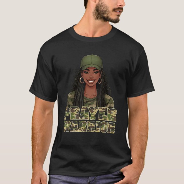 Camo Hat Prayer Warrior God Jesus Christian Black  T-Shirt (Vorderseite)