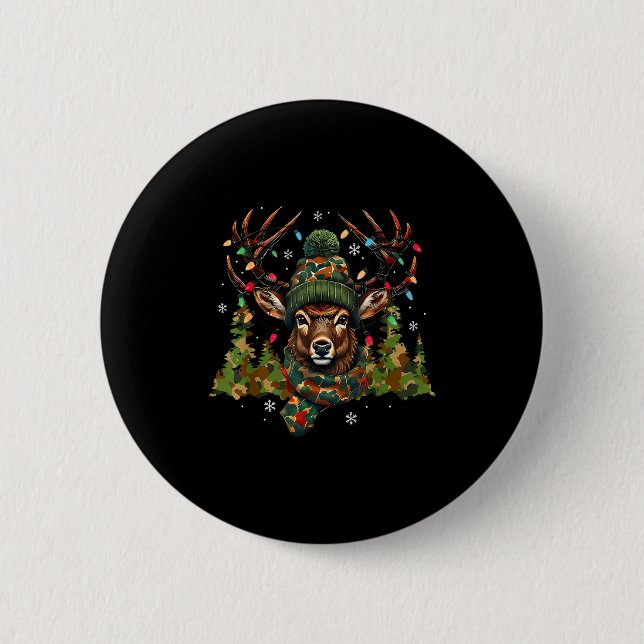 Camo Hunting Reindeer Deer Xmas Lights Christmas H Button (Vorderseite)