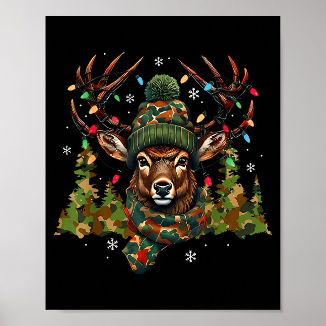 Camo Hunting Reindeer Deer Xmas Lights Christmas H Poster (Vorne)