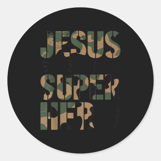 Camo Jesus Is My Superhero Toddler Boys Camouflage Runder Aufkleber (Vorderseite)