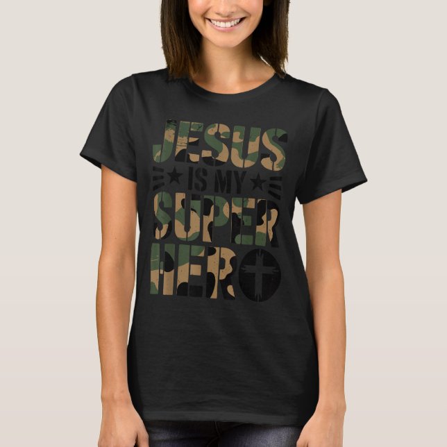 Camo Jesus Is My Superhero Toddler Boys Camouflage T-Shirt (Vorderseite)