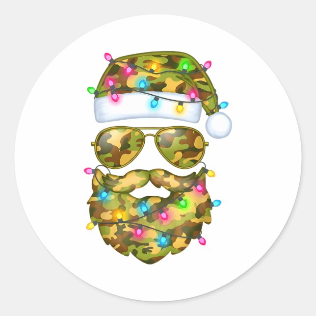 Camo Santa Claus Sungles Camouflage Funny Xmas Lig Runder Aufkleber (Vorderseite)