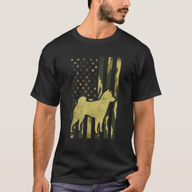 Camo US Flag Shiba Inu Akita Pet Japanese Dog Patr T-Shirt (Vorderseite)