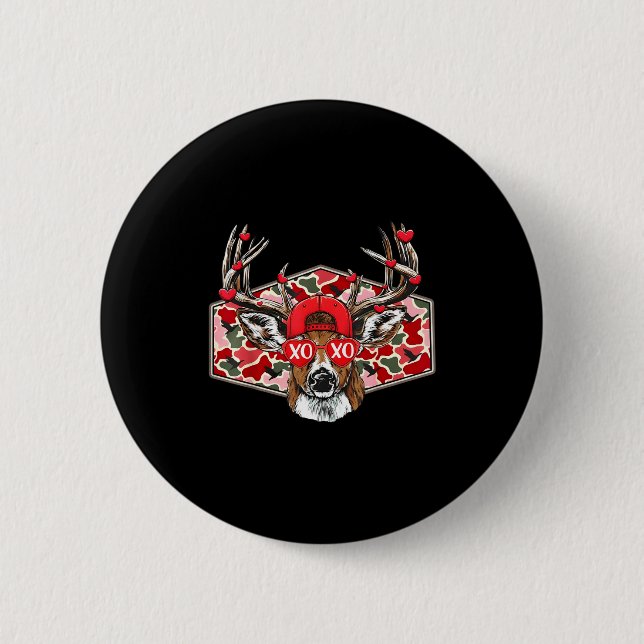 Camo Xoxo Valentine Buck Deer Hunting Season Famil Button (Vorderseite)