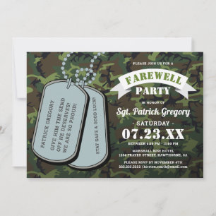 Camoflauge Soldier Dog Tags Farewell Party Einladung
