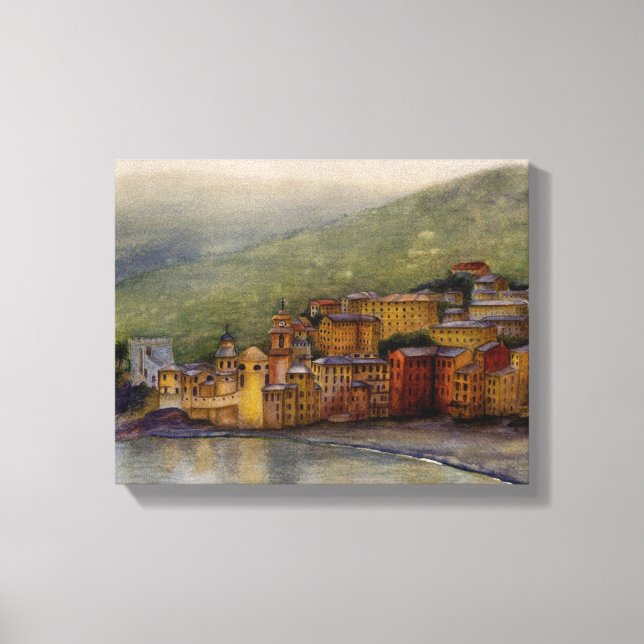 Camogli, Italien Aquarellmalerei umhüllt Leinwanddruck (Vorderseite)