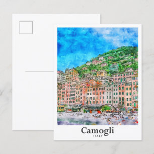 Camogli Italien Reise Wasserfarbe Handgezeichnet Postkarte