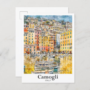 Camogli Italien Reisen Wasserfarben Hand gezogen Postkarte