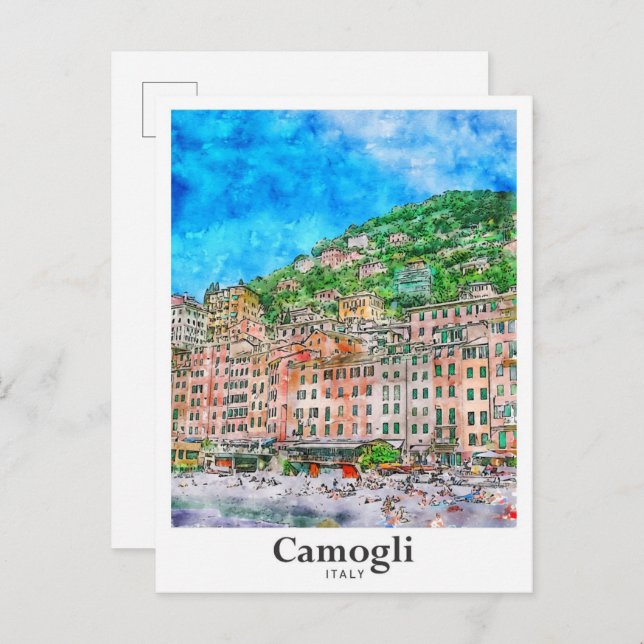 Camogli Italien Reisen Wasserfarben Hand gezogen Postkarte (Vorne/Hinten)