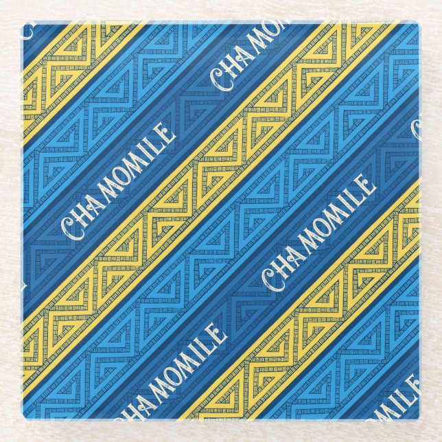 Camomile Tea Vibrant Yellow & Blue Celtic Stripes Glasuntersetzer (Vorderseite)